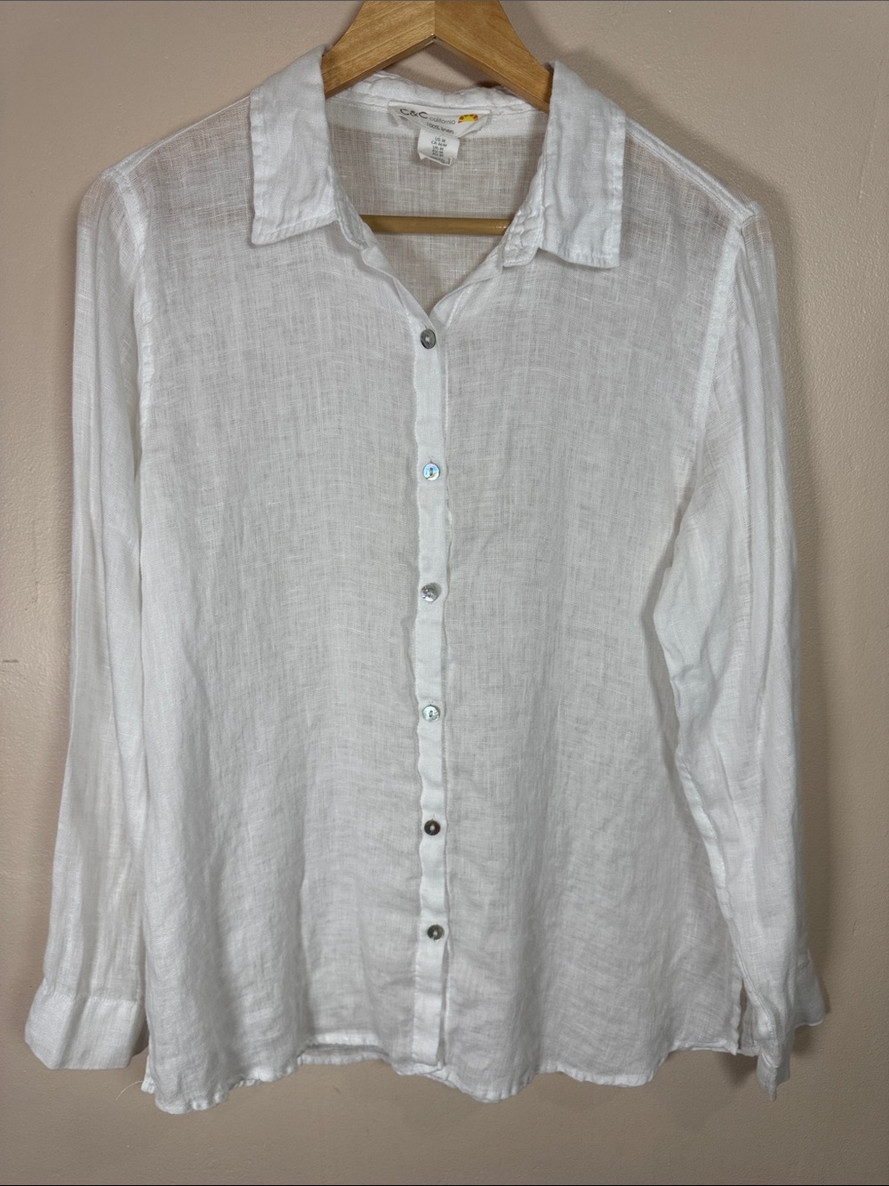 C&C California Womens White 100% Linen Button-Down Shirt Beach Nautical M